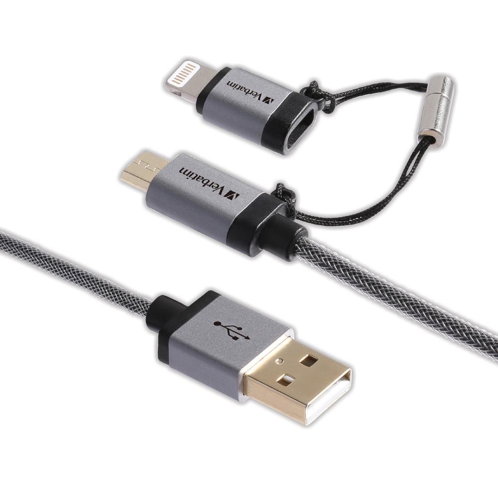 CABLE VERBATIM 2 EN 1 MICRO USB & LIGHTNING TENSADO NEGRO 99217