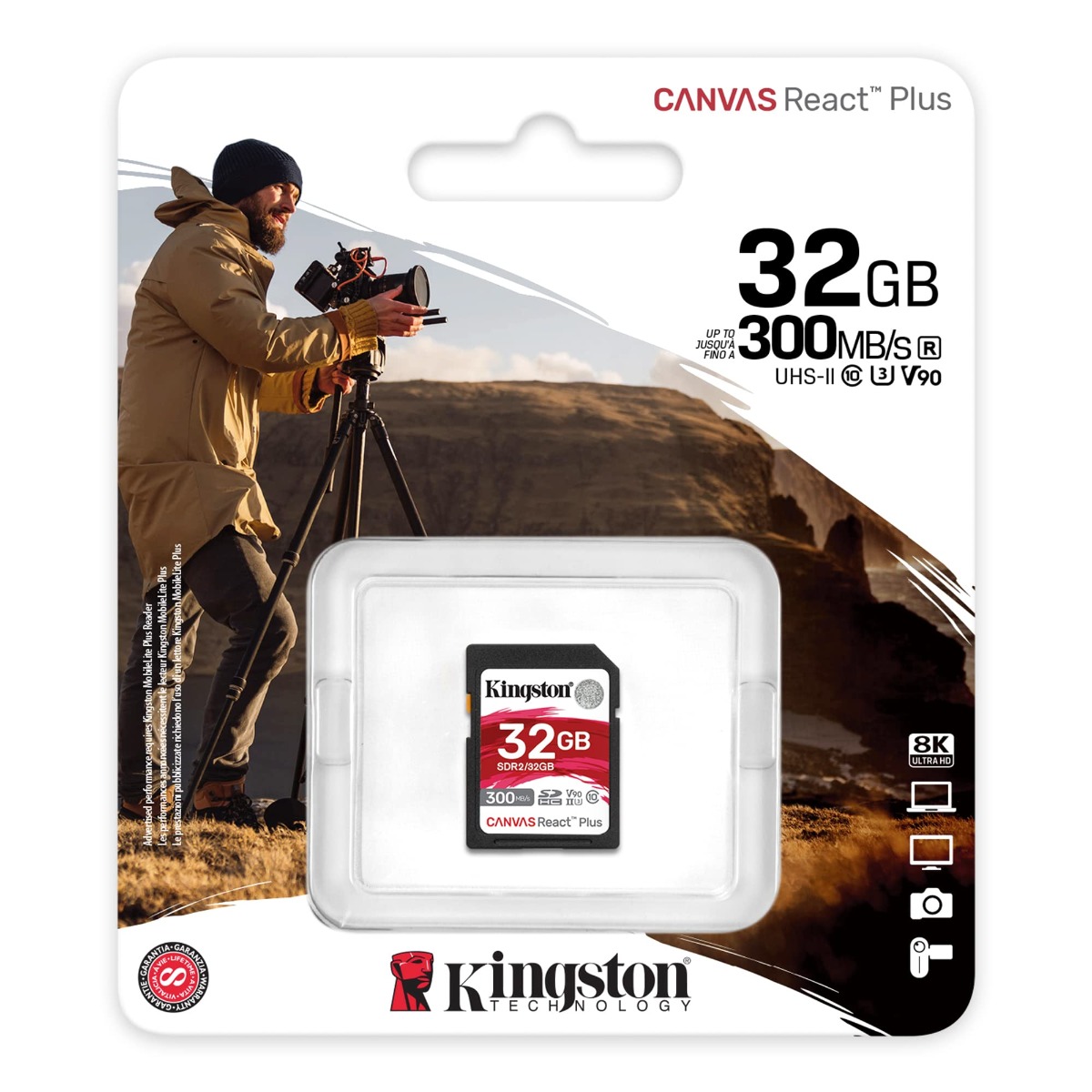 MEMORIA SD KINGSTON SDHC CANVAS REACT PLUS 300R UHS-II V90(SDR2/32GB)