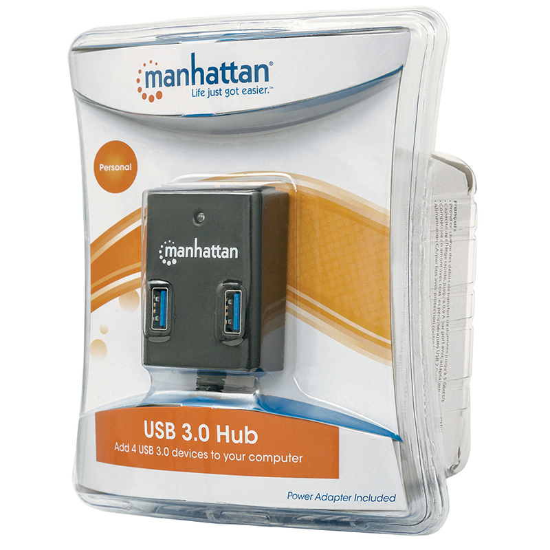 HUB MANHATTAN USB A MACHO 3.0 A 4PTOS USB A HEMBRA CON FUENTE 162302