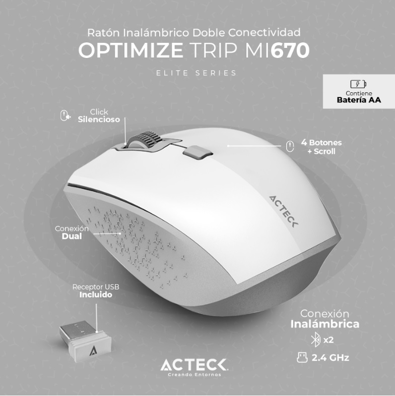 MUOSE ACTECK OPTIMIZE MI670 INALAMBRICO BLUETOOTH BLANCO (AC-934138)