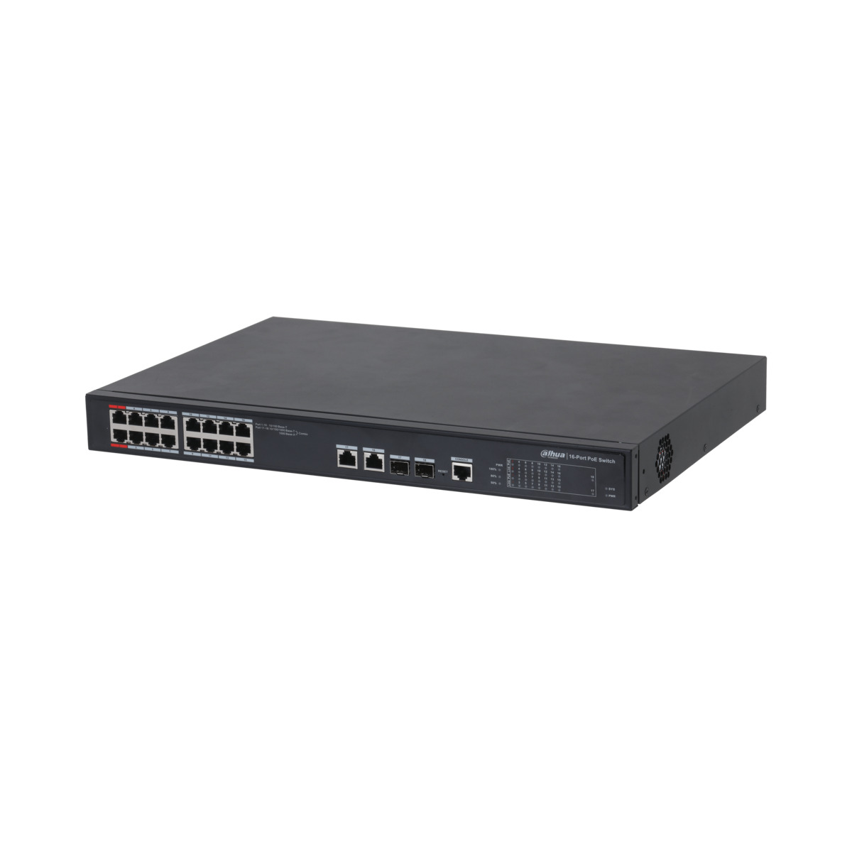 SWITCH POE ADMINISTRADO 16PTOS A 100 + 2PTOS GIGABIT(DH-PFS4218-16ET-190)