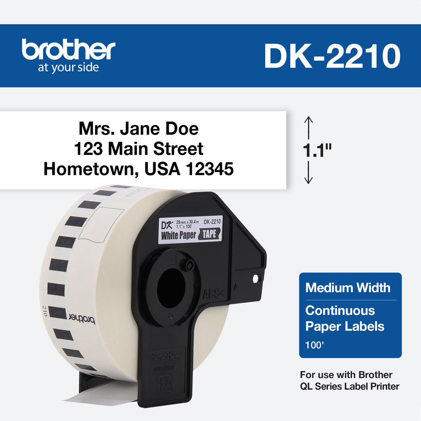 ROLLO DE ETIQUETAS BROTHER DK2210 CONTINUA NEGRO-BLANCO 29MM X 304M DK2210