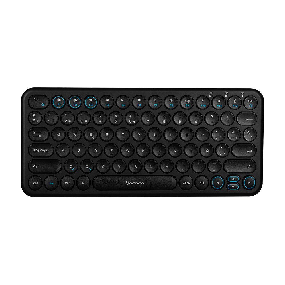 TECLADO VORAGO SLIM RECARGABLE TIPO C, 2 BT+WIRELESS NEGRO KBW-400