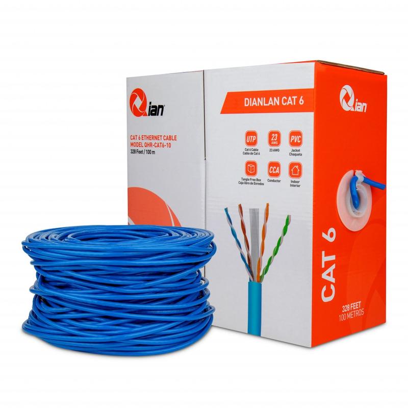 BOBINA QIAN 100MTS /UTP CAT6 / INTERIOR/ AZUL/ 23 AWG / QHR-CAT6-10