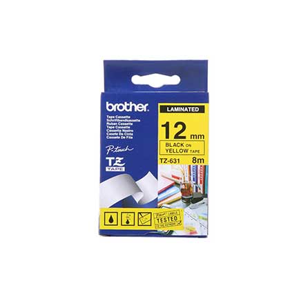 CINTA BROTHER TZE631 LAMINADA ESTANDAR NEGRO-AMARILLO 12MM X 8M TZE631