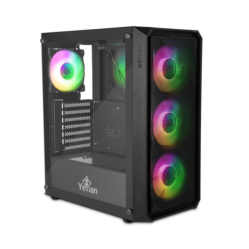 GABINETE YEYIAN LANCER 4 VENT/ATX/MEDIA TORRE/MESH/CRIST TEM LAT/NEGRO