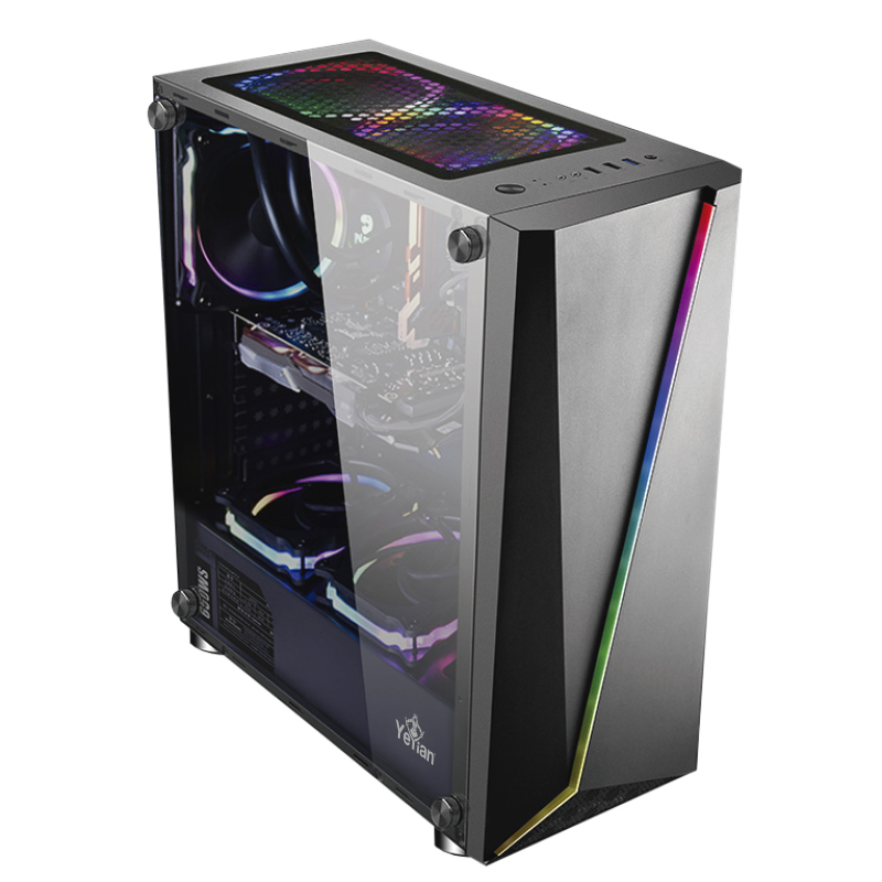 GABINETE YEYIAN GAMER YGA-68809 ARMAGEDON 2200LAT CRISTAL TEMPLADO, RGB, 3 VENT RGB, 1 USB 3.0, 2 USB 2.0 SIN FTE, NEGRO