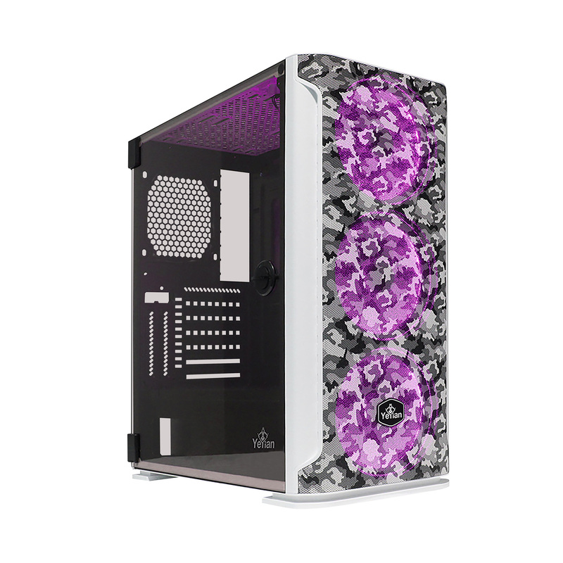 GABINETE YEYIAN YGH-49704 HOLLOW 2500 ATX,LAT CRISTAL TEMPLADO,MESH,3 VENT RGB,3 USB 3.0,SIN FTE, CAMUFLAJE BLANCO