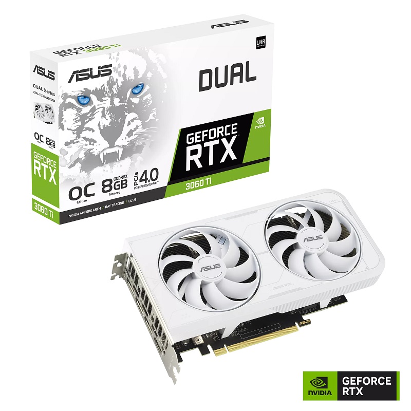 TARJETA DE VIDEO ASUS DUAL-RTX3060TI-O8GD6X-WHITE OC 8GB GDDR6X HDMI