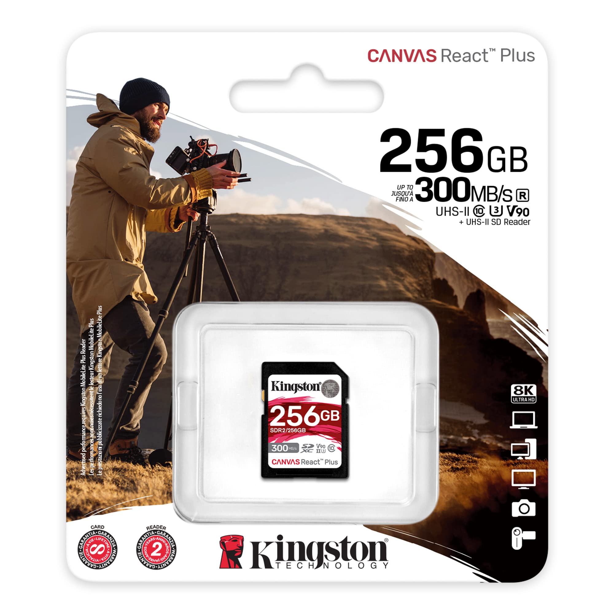 MEMORIA SD KINGSTON SDXC CANVAS REACT PLUS 300R UHS-II V90(SDR2/256GB)