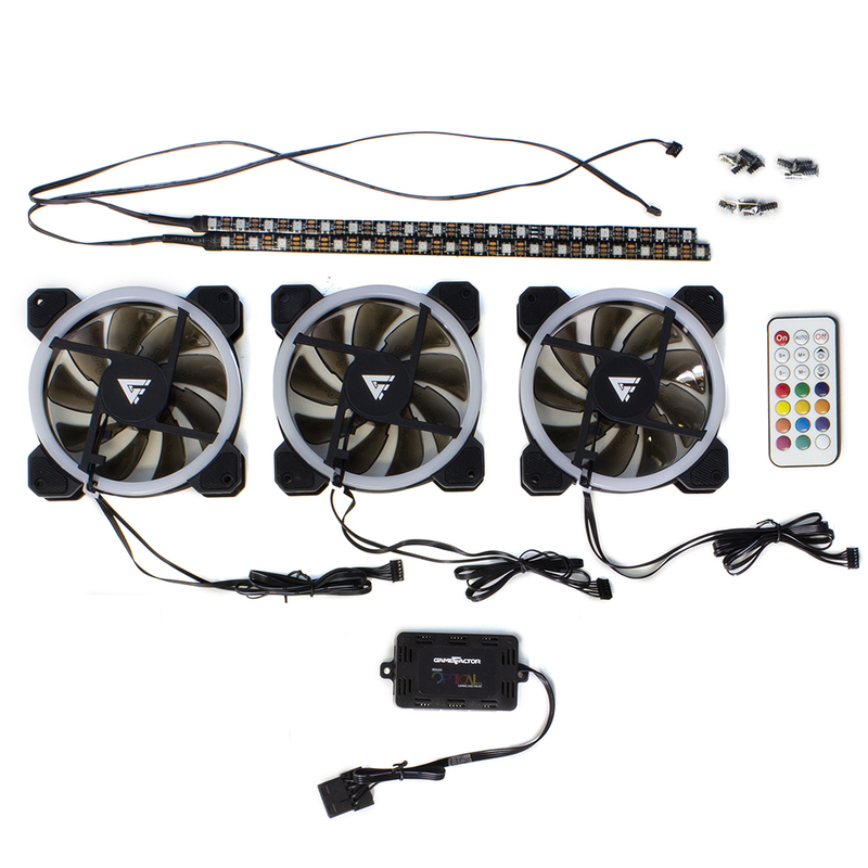 KIT DE 3 x VENTILADORES GAME FACTOR, CONTROLADOR, DOBLE ANILLO FKG400