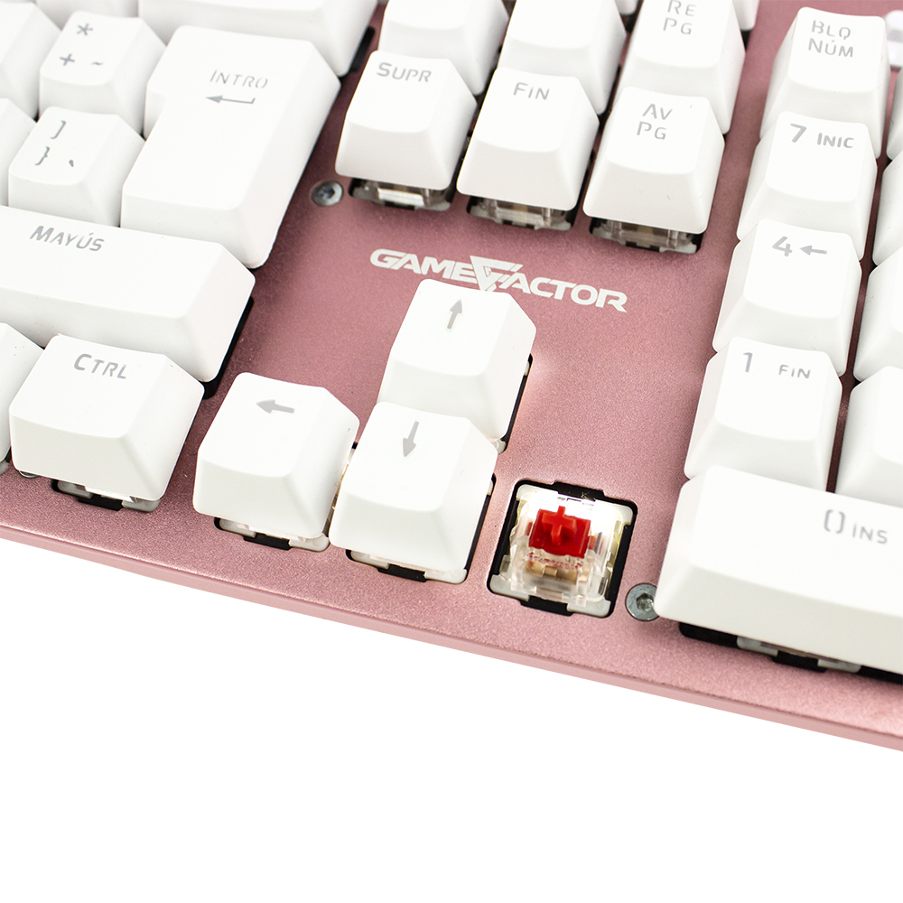 TECLADO MECANICO GAME FACTOR LUZ BLANCA/SWT RED/USB/ROSA KBG400-PK-RD