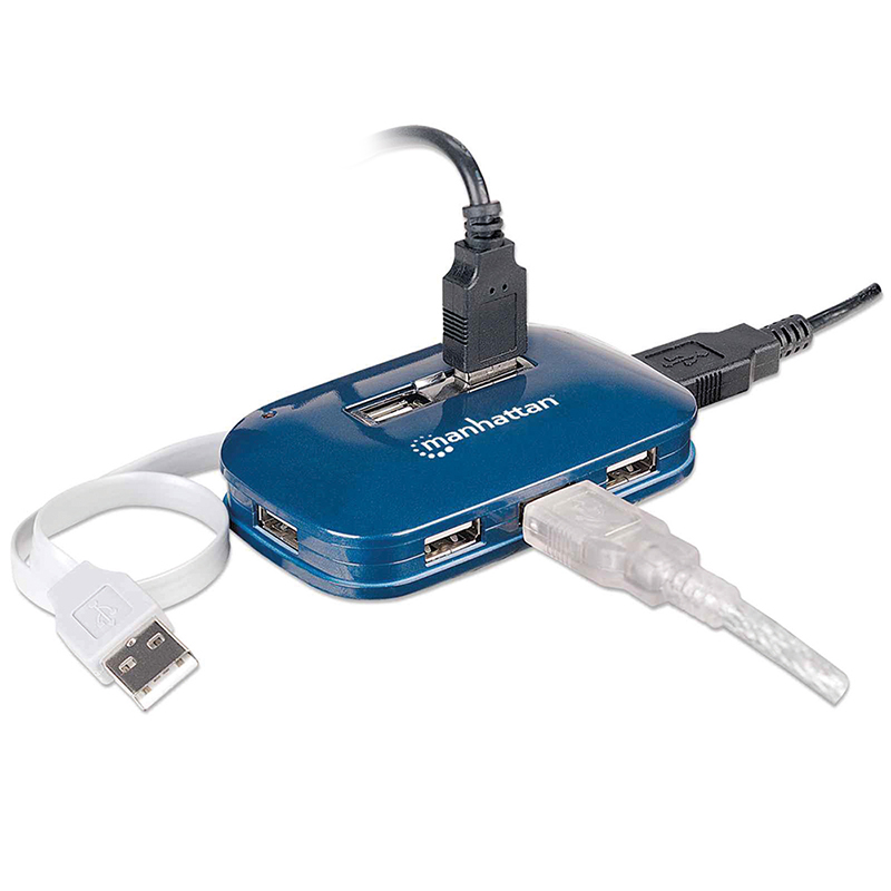 HUB MANHATTAN USB V2.0  7 PTOS AZUL CON FUENTE 161039