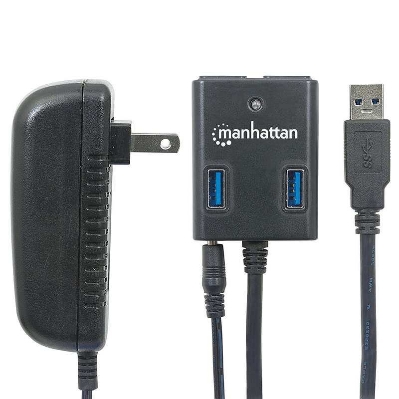 HUB MANHATTAN USB A MACHO 3.0 A 4PTOS USB A HEMBRA CON FUENTE 162302