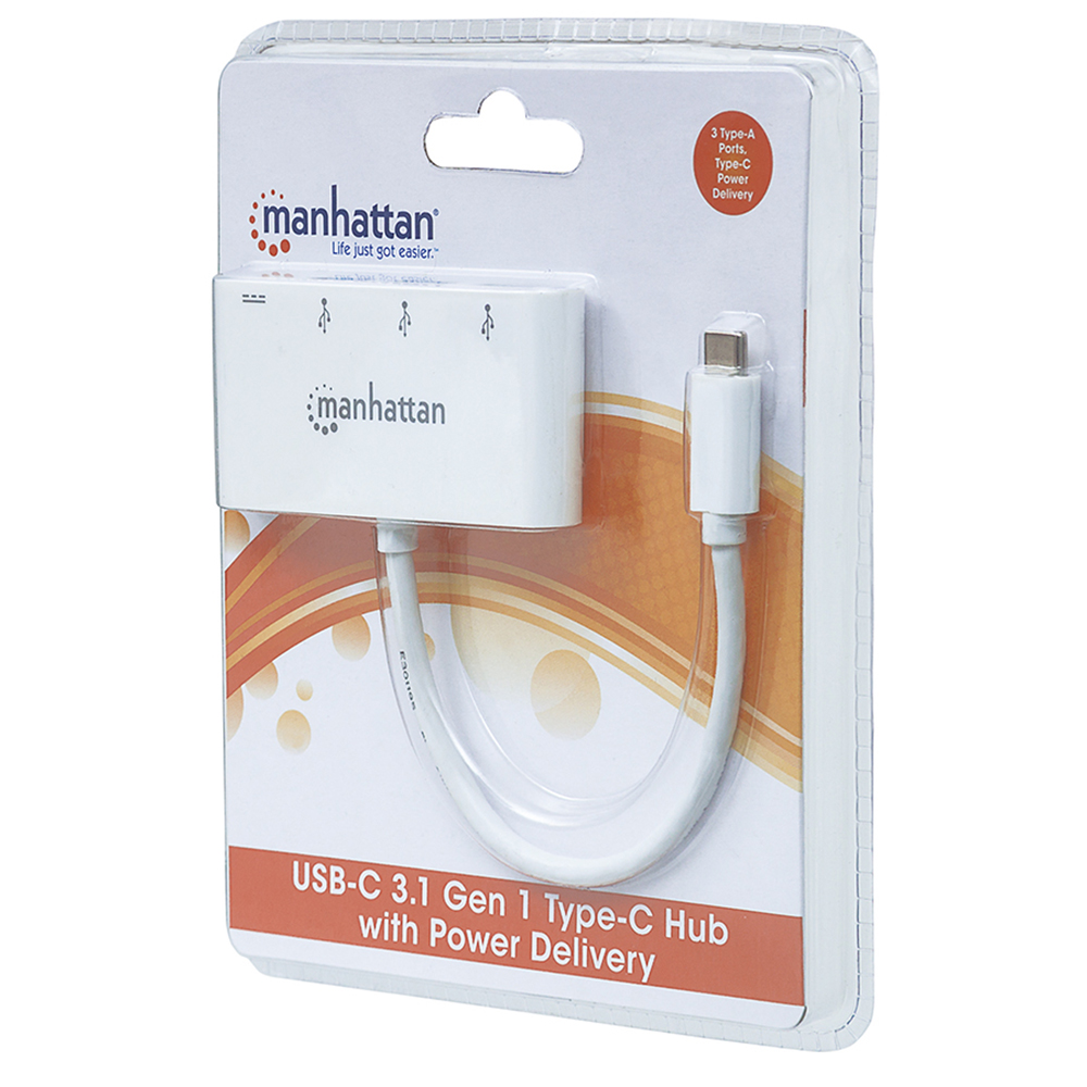 HUB USB-C MANHATTAN 3 PTOS AH S/FUENTE + 1 PTO CH 163552