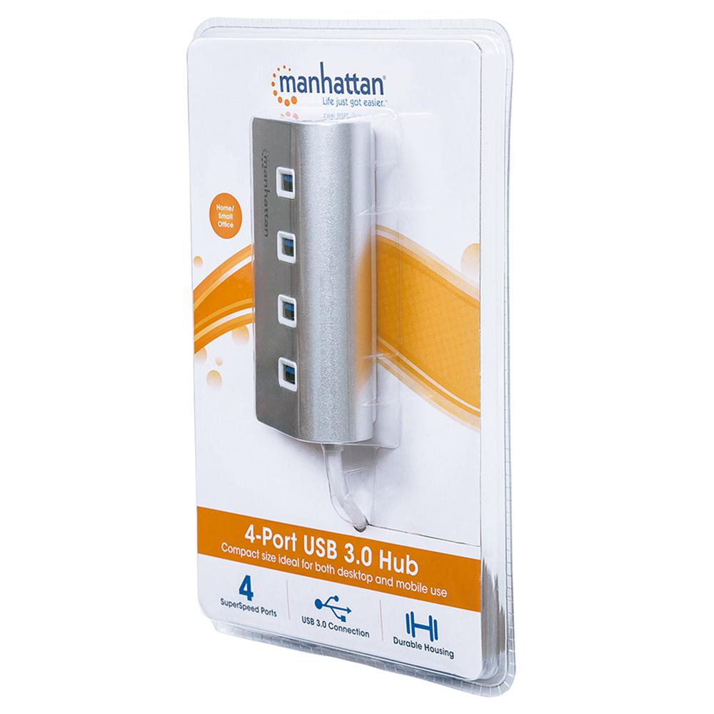 HUB MANHATTAN USB A V3.0 CHASIS DE ALUMINIO 4 PTO ALIM POR BUS 163767