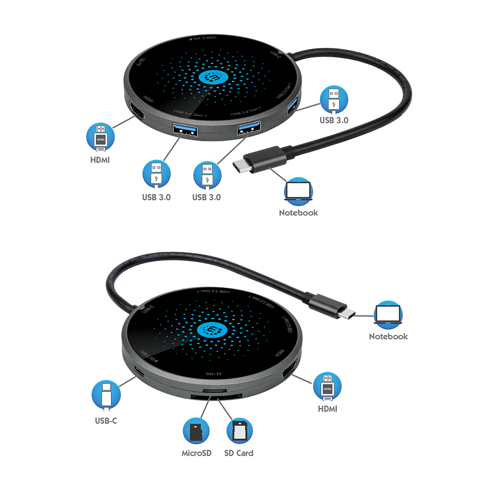 DOCKING MANHATTAN VIDEO USB C PD A HDMI 3XUSB-A LECT TARJ WI Qi 166560