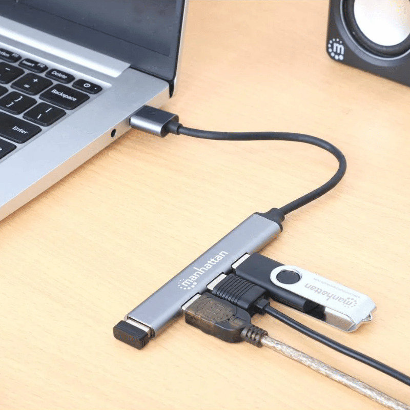 HUB USB A MANHATTAN 1 USB V3.2 + 3 USB V2.0 ALUMINIO (168427)