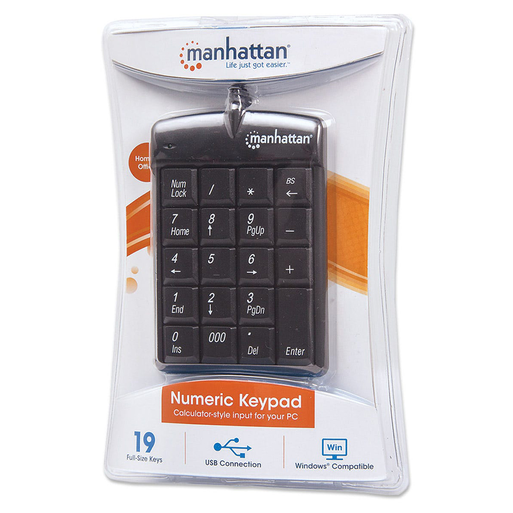 TECLADO NUMERICO MANHATTAN USB ALAMBRICO 18 TECLAS NEGRO 176354