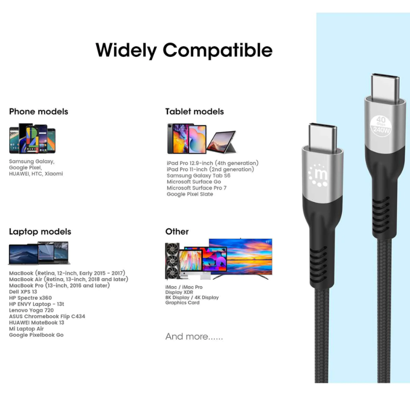 CABLE MANHATTAN USB-C V4 THUNDERBOLT4 C-C 1.0M 8K 240W (356374)