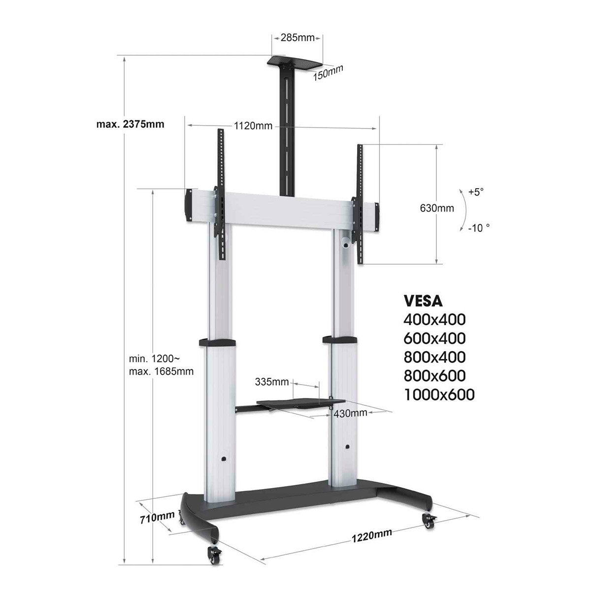 SOPORTE MANHATTAN TV TIPO CARRO 100KG, 60A100 ALUMINIO REPISA 461672