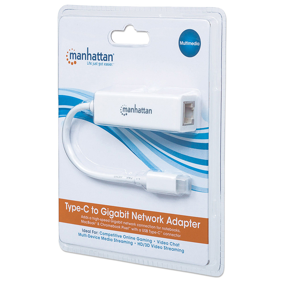 ADAPTADOR MANHATTAN USB TIPO C 3.2 A RJ45 RED GIGABIT ETHERNET 507585