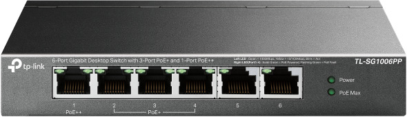 SWITCH DE ESCRITORIO GIGABIT TP-LINK 6PTOS 3POE+ 1POE++ /TL-SG1006PP