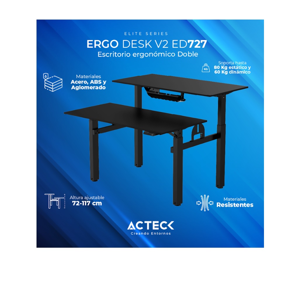 ESCRITORIO ACTECK ERGO V2 ED727 DOBLE/ELECTRICO/NEGRO (AC-937269)