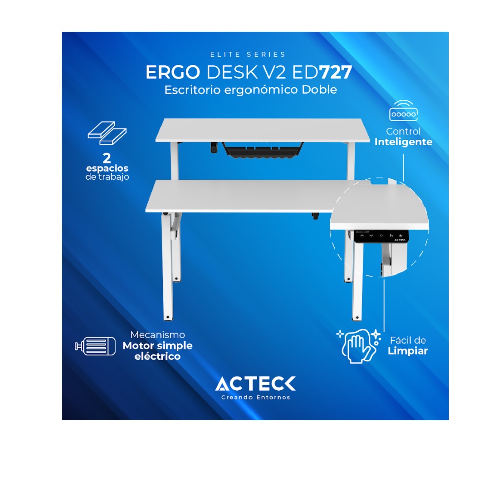 ESCRITORIO ACTECK ERGO V2 ED727 DOBLE/ELECTRICO/BALNCO (AC-937276)