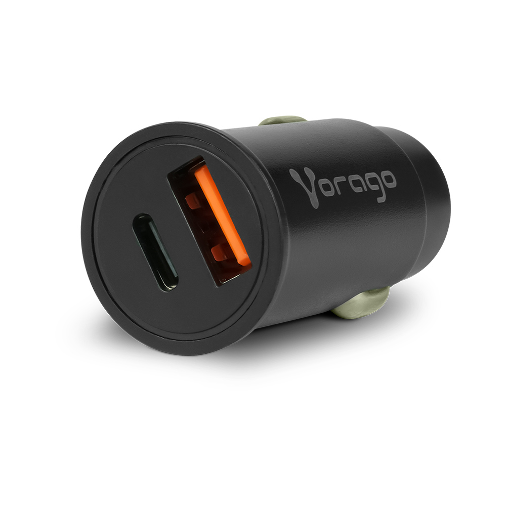 CARGADOR PARA AUTO VORAGO 1XUSB-C 20W 1XUSB A QCH 3.0 NEGRO AU-305-BK