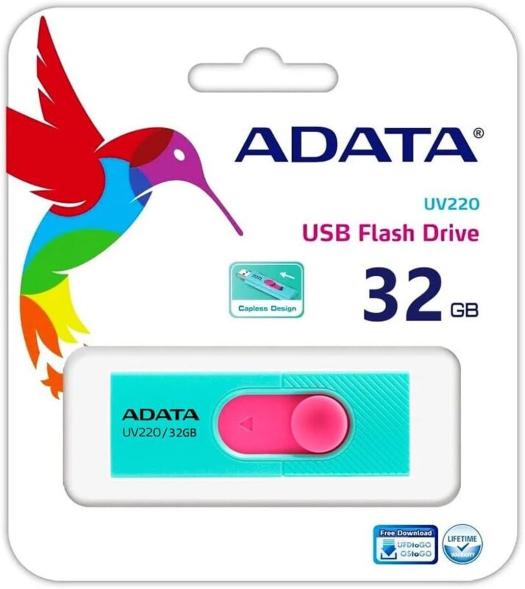 MEMORIA FLASH ADATA UV220 32GB USB 2.0 AZUL/ROSA (AUV220-32G-RGNPK)