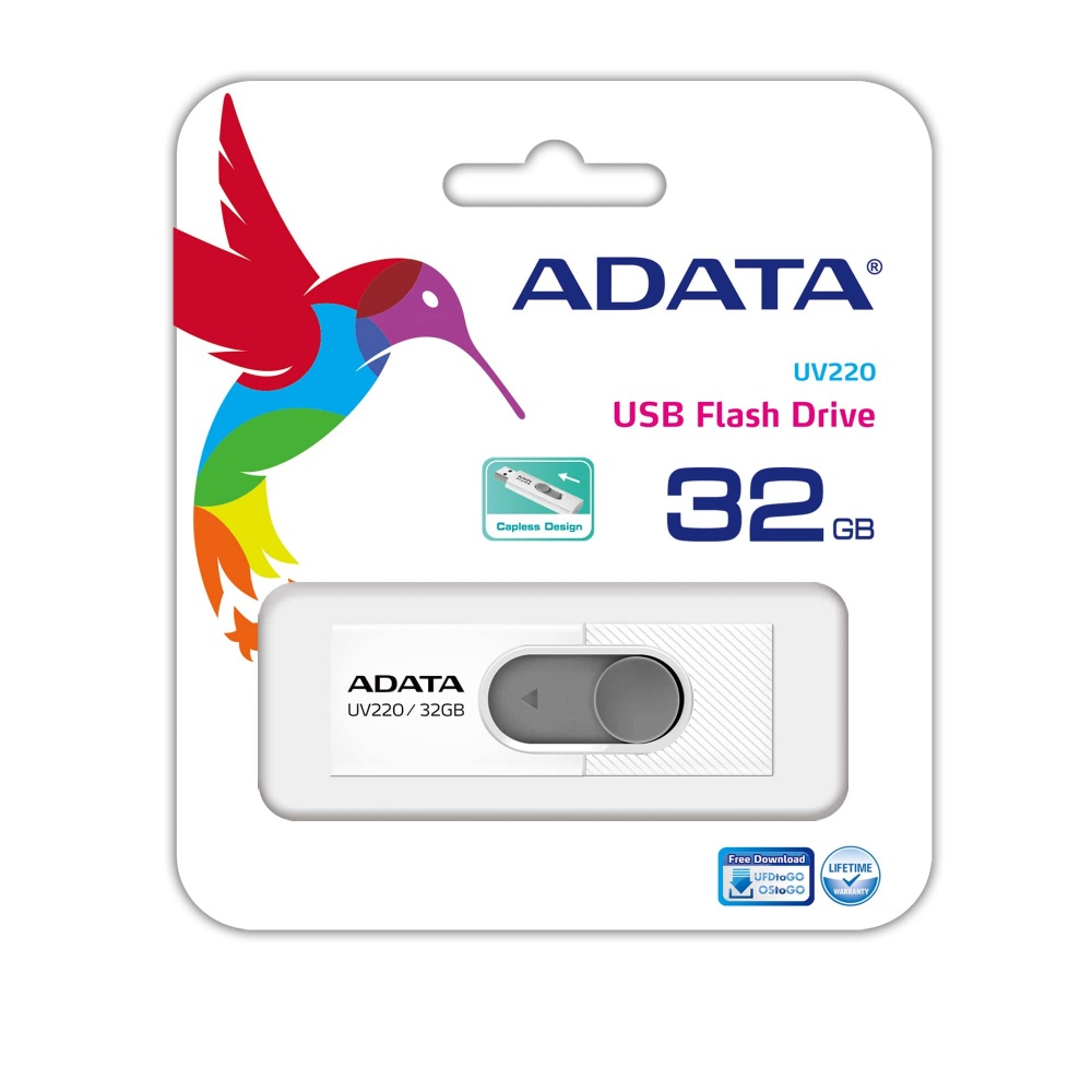 MEMORIA FLASH ADATA UV220 32GB USB 2.0 BLANCO/GRIS (AUV220-32G-RWHGY)