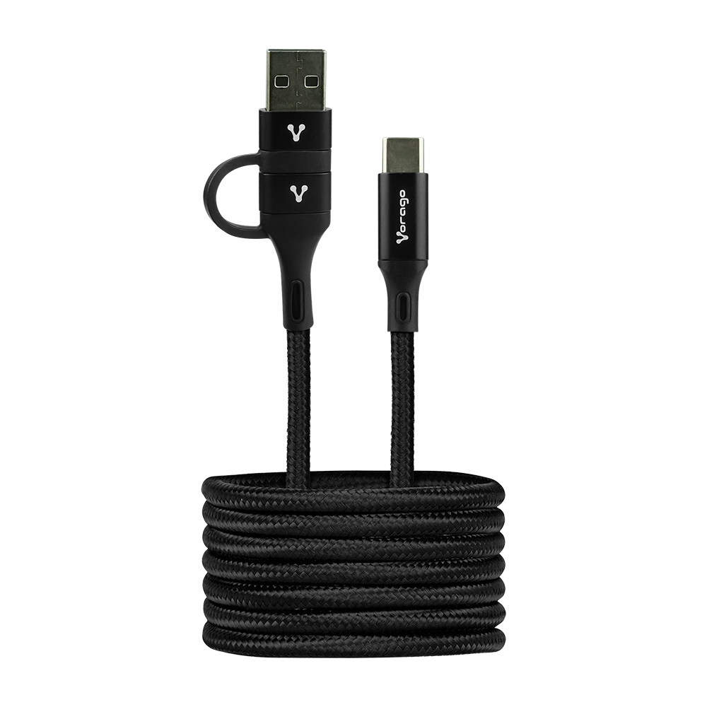 CABLE VORAGO TIPO C-C C/ADAPT USB PD 60W 1MT CARGA RAPIDA NEGRO CAB-126