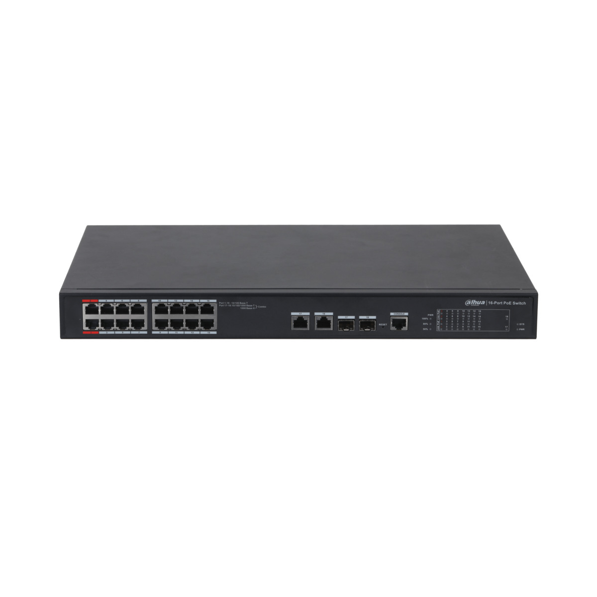 SWITCH POE ADMINISTRADO 16PTOS A 100 + 2PTOS GIGABIT(DH-PFS4218-16ET-190)