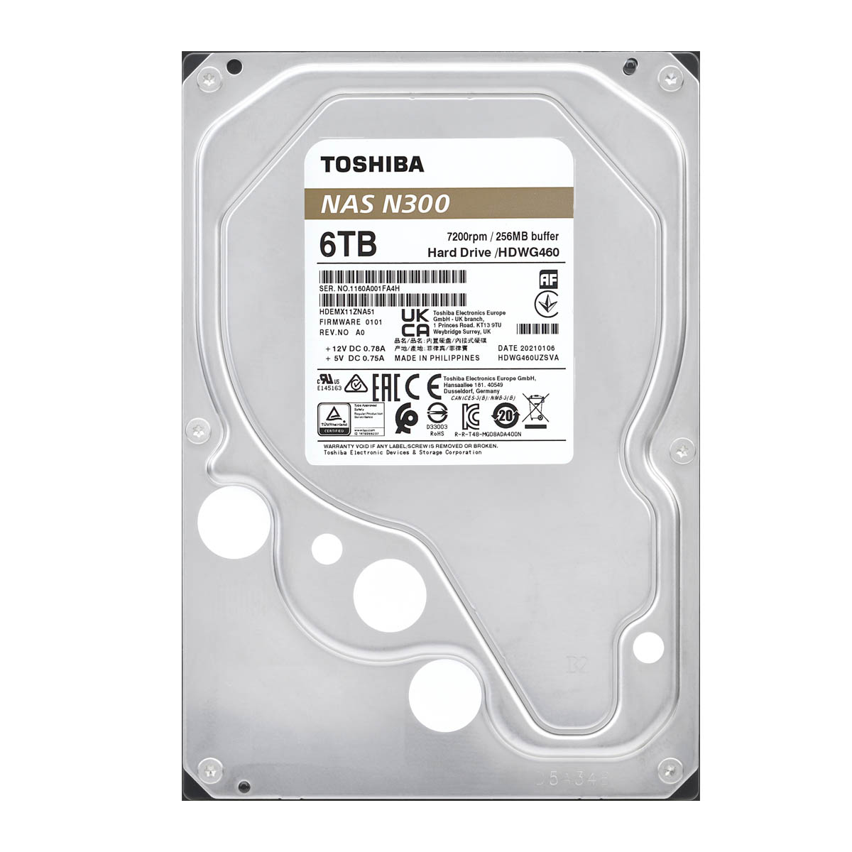 DISCO DURO INTERNO TOSHIBA N300 6TB 3.5" 7200RPM NAS 256MB (HDWG760XZSTA)