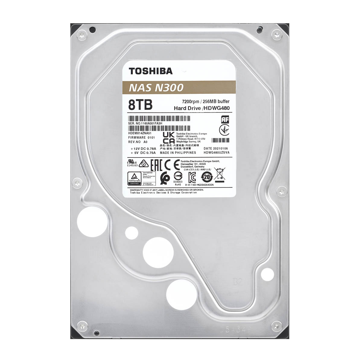 DD INTERNO TOSHIBA N300 8TB 3.5" 7200RPM NAS 256MB (HDWG780XZSTA)