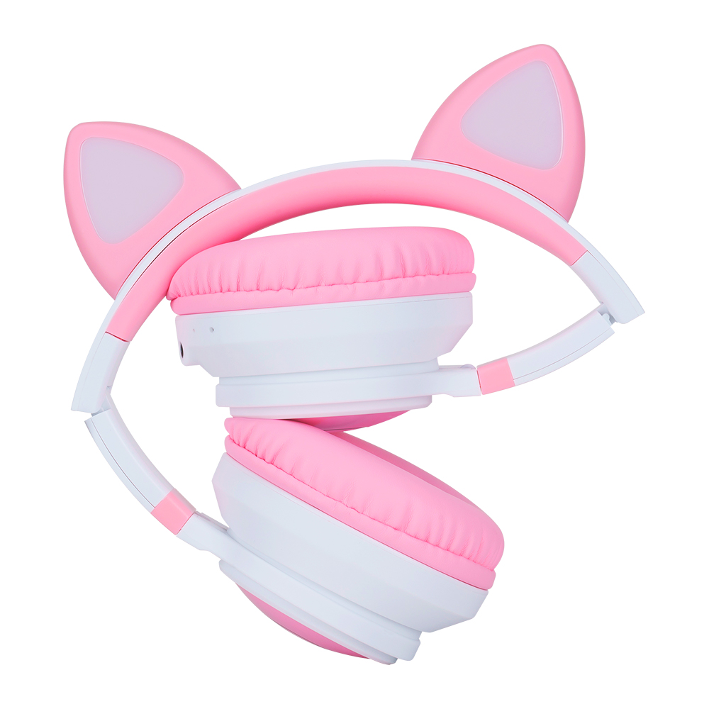 DIADEMA VORAGO BLUETOOTH 3.5MM KITTEN RGB 6HRS ROSA/BLANCO HPB-300K