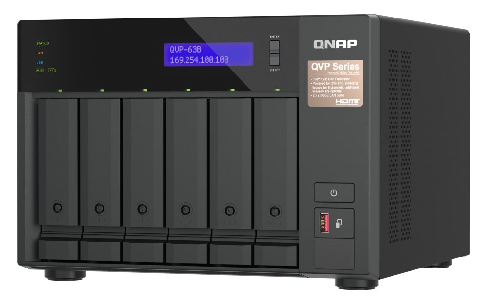 QNAP-NVR 6 BAHIAS 8CANALES VMS INTEGRADO VIGILANCIA IPHDMI(QVP-63B-US)