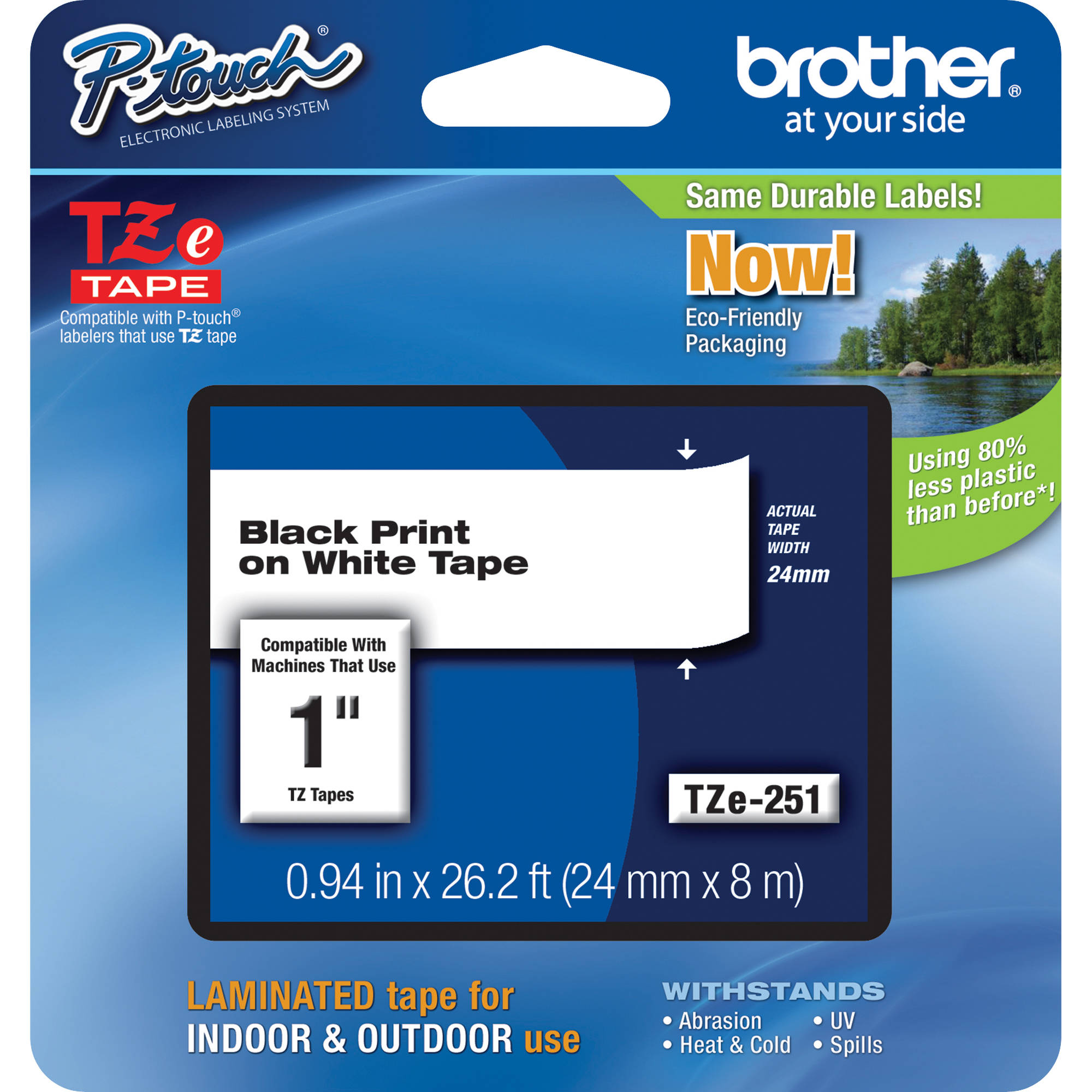 CINTA BROTHER TZE251 NEGRO SOBRE BLANCO LAMINADA 24CM X 8M LARGO TZE-251