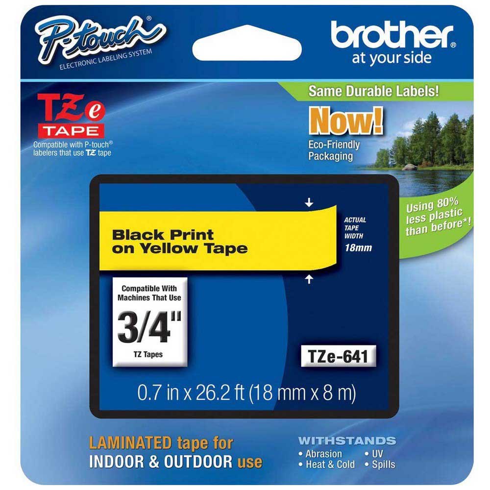 CINTA BROTHER TZE641 NEGRO SOBRE AMARILLO LAMINADA 18CM X 8M DE LAR TZE-641