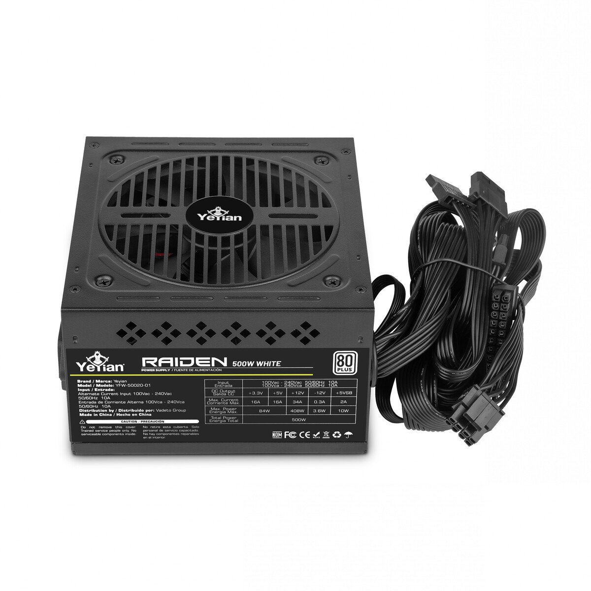 Yeyian Power Supply Raiden, 500W 80 Plus White, ATX 2.0 Non-Modular - SKU: YFW-50020-01