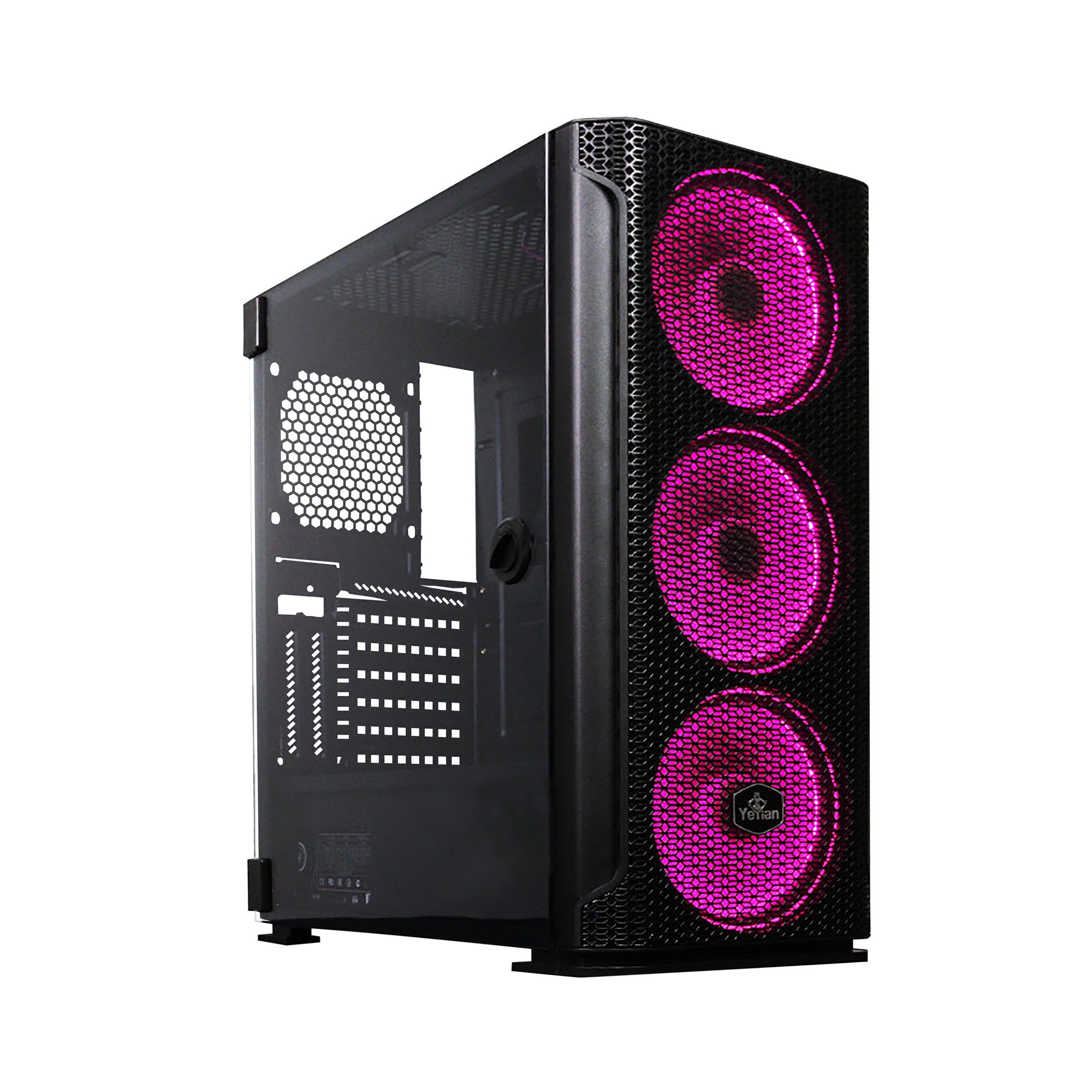 GABINETE YEYIAN YGH-49703 HOLLOW 2500 ATX,LAT CRISTAL TEMPLADO,MESH,3 VENT RGB,3 USB 3.0,SIN FTE, NEGRO