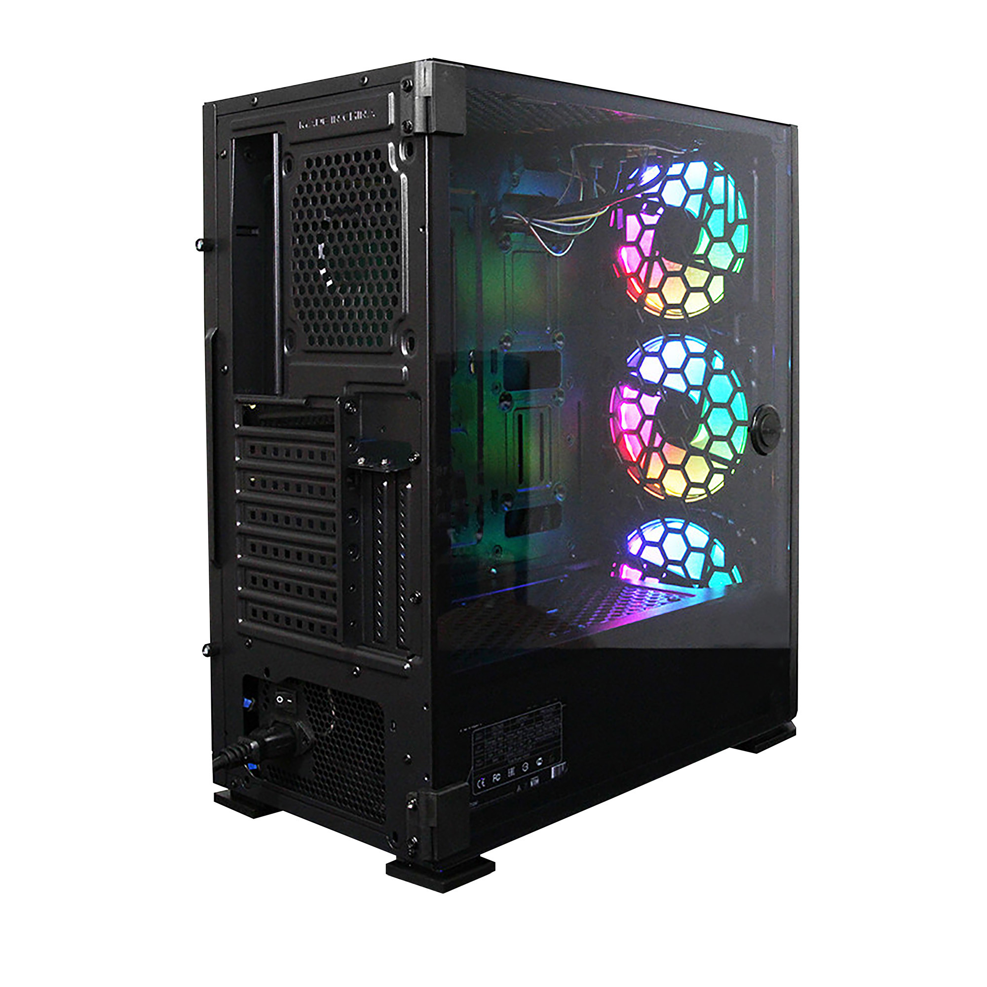 GABINETE YEYIAN YGH-49703 HOLLOW 2500 ATX,LAT CRISTAL TEMPLADO,MESH,3 VENT RGB,3 USB 3.0,SIN FTE, NEGRO