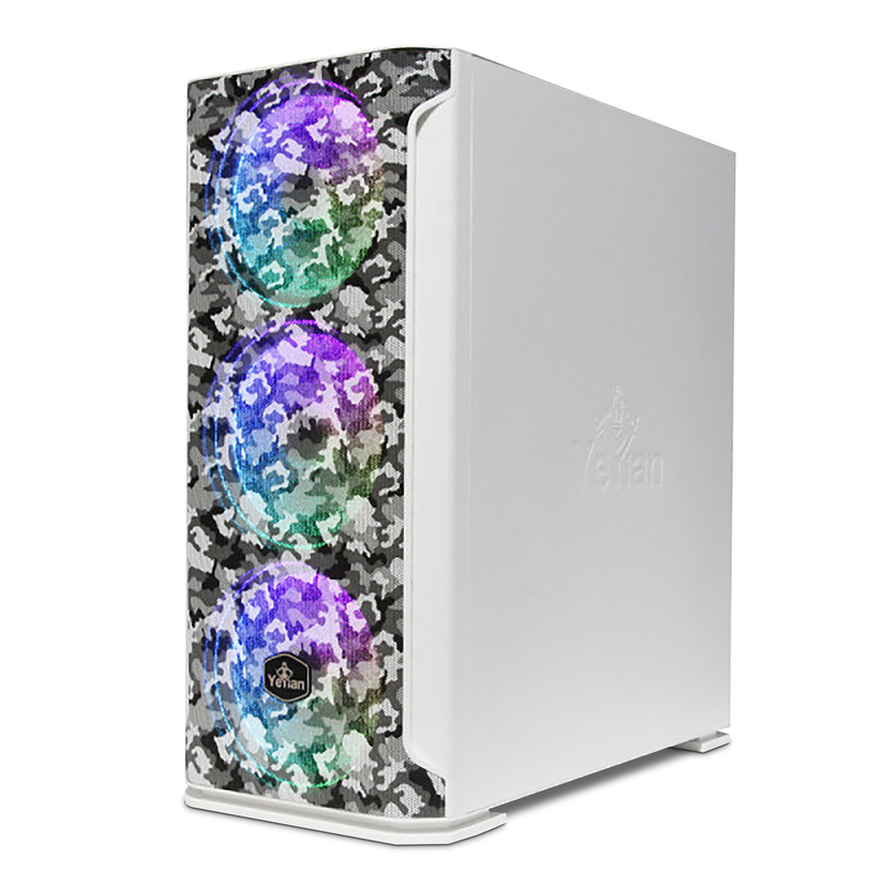 GABINETE YEYIAN YGH-49704 HOLLOW 2500 ATX,LAT CRISTAL TEMPLADO,MESH,3 VENT RGB,3 USB 3.0,SIN FTE, CAMUFLAJE BLANCO